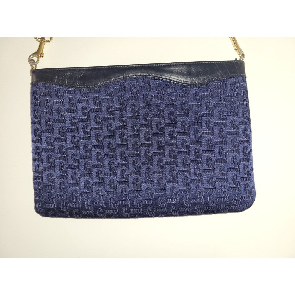 VINTAGE PIERRE CARDIN MONOGRAM Navy Blue Clutch Shoulder Handbag Purse